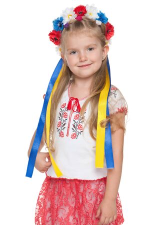 A cheerful Ukrainian girl against the white backgroundの写真素材