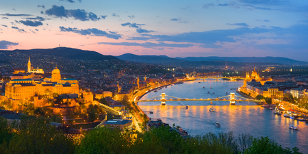 View of Danube and Budapest city in a spring eveningの写真素材