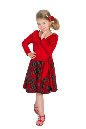 A portrait of a lovely little girl on the white backgroundの写真素材