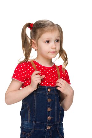 A portrait of a cute little girl on the white backgroundの写真素材