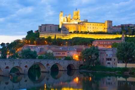 View of Beziers in a summer eveningの写真素材