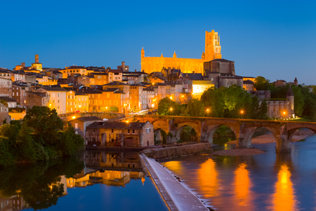 Cityscape of Albi in a summer nightの写真素材