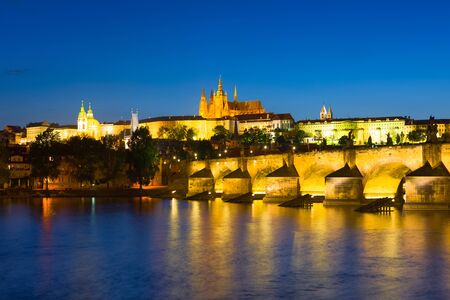 Cityscape of Prague in a summer nightの写真素材