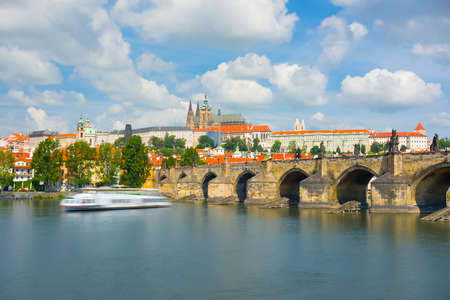 Cityscape of Prague in a cloudy summer dayの写真素材
