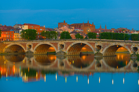 View of Toulouse and Pont Neuf at a summer nightの写真素材