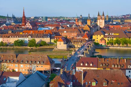 Cityscape of Wurzburg at sunset timeの写真素材