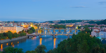 Panorama of Prague in a summer nightの写真素材
