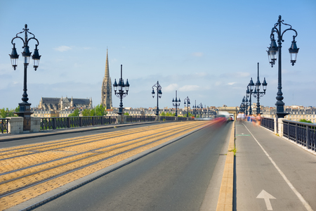 View from the old bridge in Bordeaux in a summer nightの写真素材