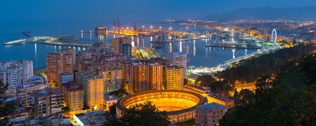 Panorama of Malaga in a summer nightの写真素材