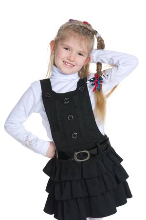 A pretty little girl on the white backgroundの写真素材
