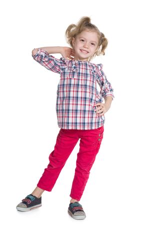 An adorable little girl on the white backgroundの写真素材