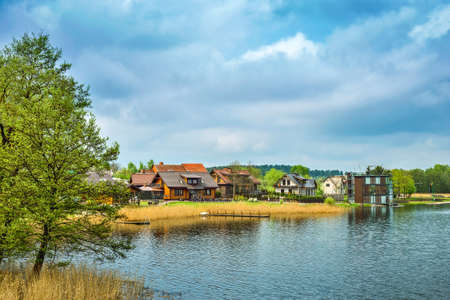 Houses on embankment of Galve lake. Trakai, Lithuaniaの写真素材