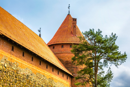 Red brick tower of castle in Trakai, Lithuaniaのeditorial素材