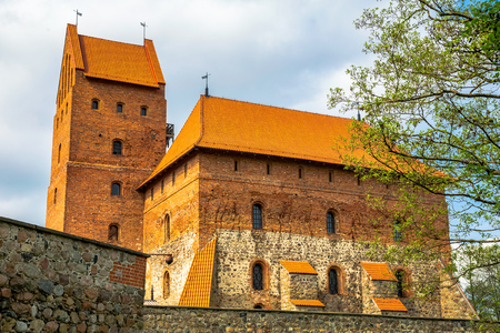 Castle red brick tower and building. Trakai, Lithuaniaのeditorial素材
