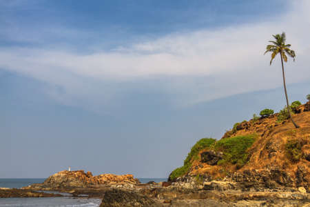 View from beach in Goa to Arabian sea. Rock near seaの写真素材