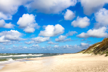 White sand beach  View to Baltic Sea Costline  Curonian Spit, Nida, Neringa, Lithuaniaの写真素材