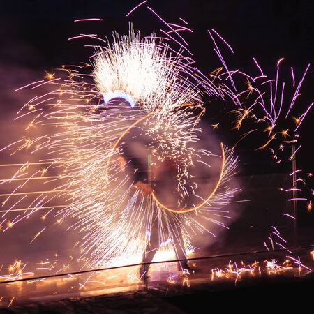 Minsk, Belarus - MAY 25, 2013: annual festival fire show "MIFF". Performance of artists on stageの写真素材
