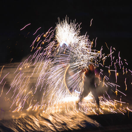 Minsk, Belarus - MAY 25, 2013: annual festival fire show "MIFF". Performance of artists on stageの写真素材
