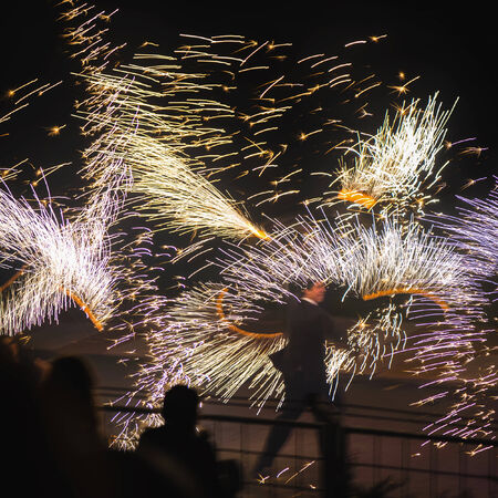 Minsk, Belarus - MAY 25, 2013  annual festival fire show  MIFF   Performance of artists on stageのeditorial素材