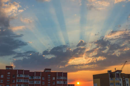 Clouds on blue sky background at sunsetの写真素材