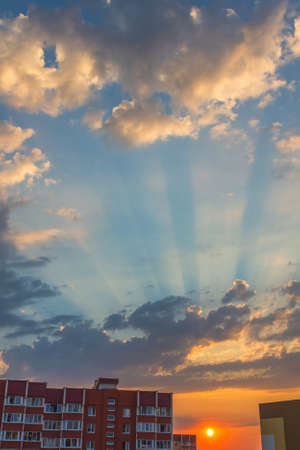Clouds on blue sky background at sunsetの写真素材