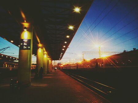 Railway station at sunsetの素材
