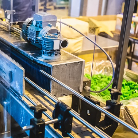 Automatic packing line of conveyor. Pharmaceutical and chemical industry. Manufacture on factoryの写真素材