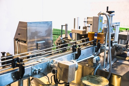 Automatic packing line of conveyor. Pharmaceutical and chemical industry. Manufacture on factoryの写真素材