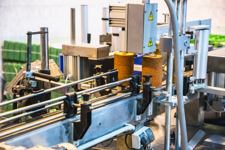 Automatic packing line of conveyor. Pharmaceutical and chemical industry. Manufacture on factoryの写真素材