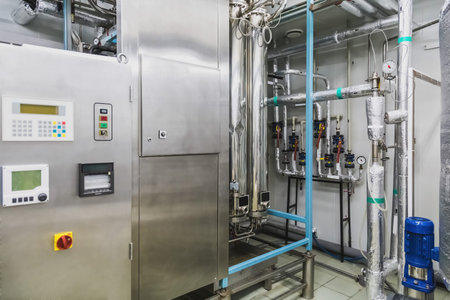 Water conditioning or distillation room and control panel equipment on pharmaceutical industry or...