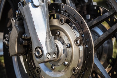 Sport bike or motorcycle brake disk closeupの写真素材