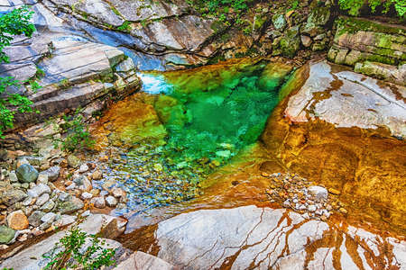 River with rocks and stones in mountain in South Koreaの写真素材