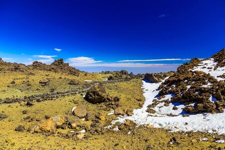 Landscape with path in Mountains and Blue Sky on Tenerife Canary Island in Spainの写真素材