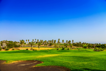Golf Field Landscape on Tenerife Canary Island in Spainの写真素材