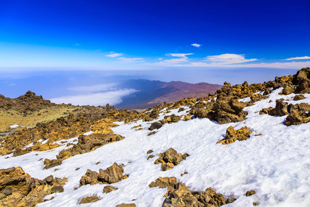 View on Teide National Park Landscape from Top of Volcano and the highest place in Europe on Tenerife Canary Island in Spainの写真素材