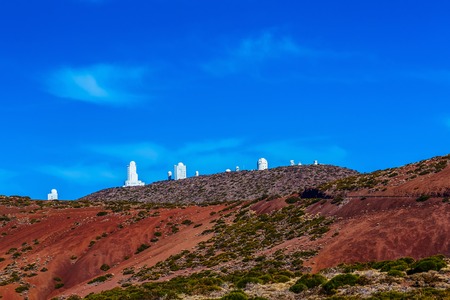 Landscape with Astronomical Observatory Telescopes at Background in Tenerife Canary Island in Spainの写真素材