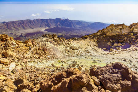 View on Teide National Park Landscape from Top of Volcano Crater and the highest place in Europe on Tenerife Canary Island in Spainの写真素材