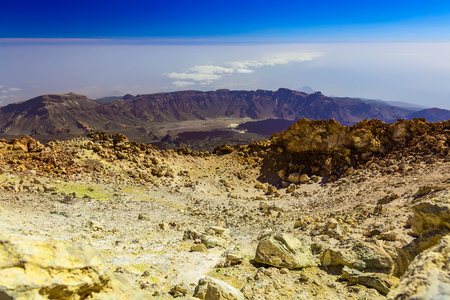 View on Teide National Park Landscape from Top of Volcano Crater and the highest place in Europe on Tenerife Canary Island in Spainの写真素材
