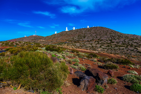 Landscape with Astronomical Observatory Telescopes at Background in Tenerife Canary Island in Spainの写真素材