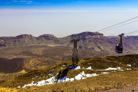 Cableway or Funicular with Cabine on Teide National Park on Tenerife Canary Island in Spainの写真素材