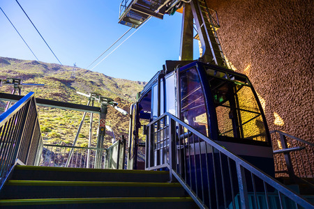 Cableway or Funicular Cabine on Platform on Teide National Park on Tenerife Canary Island in Spainの写真素材
