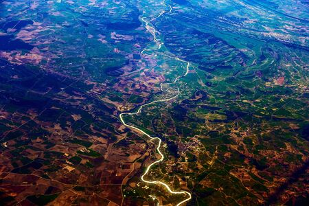 Earth and City Aerial view from Planeの写真素材