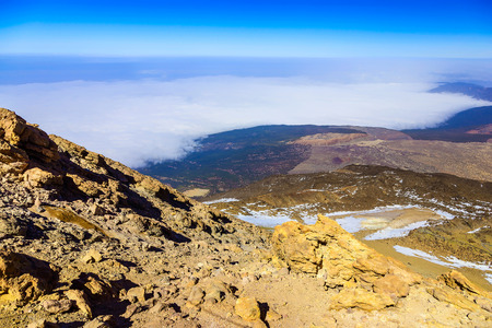 View on Teide National Park Landscape from Top of Volcano and the highest place in Europe on Tenerife Canary Island in Spainの写真素材