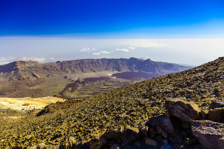 View on Teide National Park Landscape from Top of Volcano and the highest place in Europe on Tenerife Canary Island in Spainの写真素材