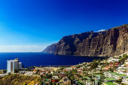 Coast or Shore of Atlantic Ocean with Buildings Landscape on Tenerife Canary Island in Spainの写真素材