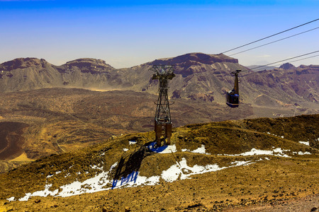 Cableway or Funicular with Cabine on Teide National Park on Tenerife Canary Island in Spainの写真素材
