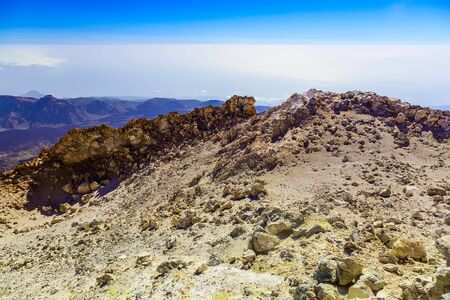 View on Teide National Park Landscape from Top of Volcano Crater and the highest place in Europe on Tenerife Canary Island in Spainの写真素材