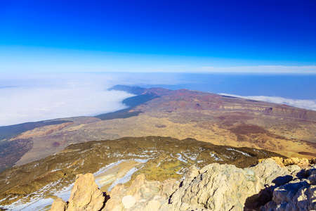 View on Teide National Park Landscape from Top of Volcano Crater and the highest place in Europe on Tenerife Canary Island in Spainの写真素材
