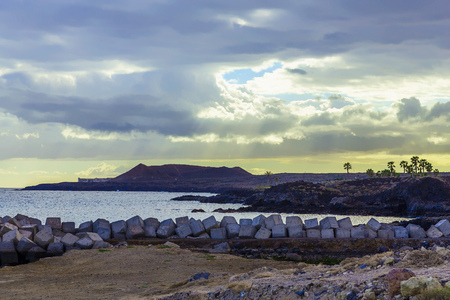 Bay and Stone Coast or Shore of Atlantic Ocean on Tenerife Island in Spainの写真素材