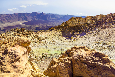 View on Teide National Park Landscape from Top of Volcano Crater and the highest place in Europe on Tenerife Canary Island in Spainの写真素材